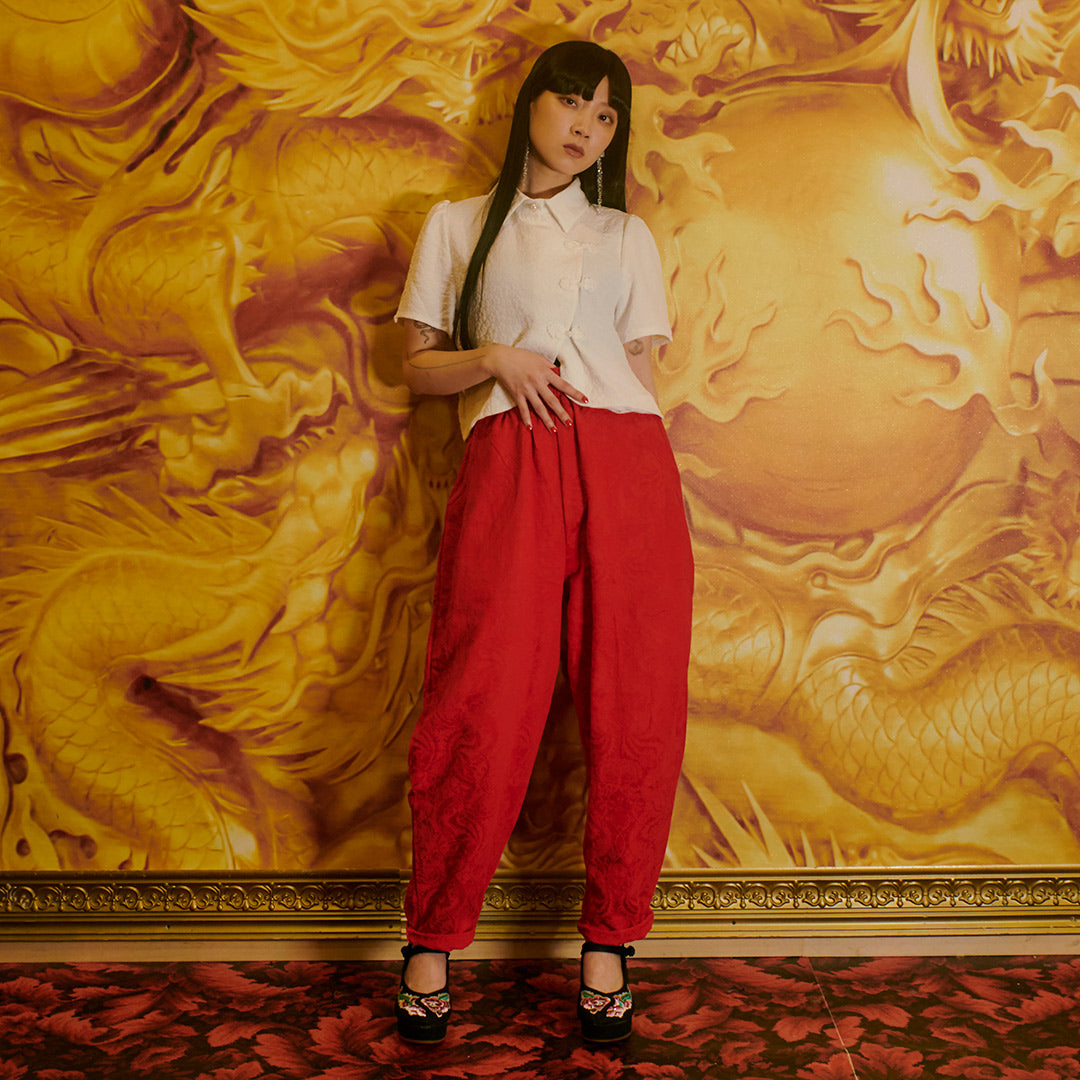 フラワーレトロチャイナパンツ【RD】 – タロベニオンラインストア