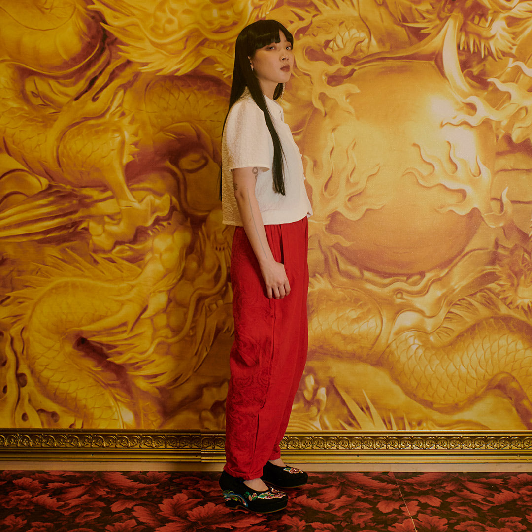 フラワーレトロチャイナパンツ【RD】 – タロベニオンラインストア